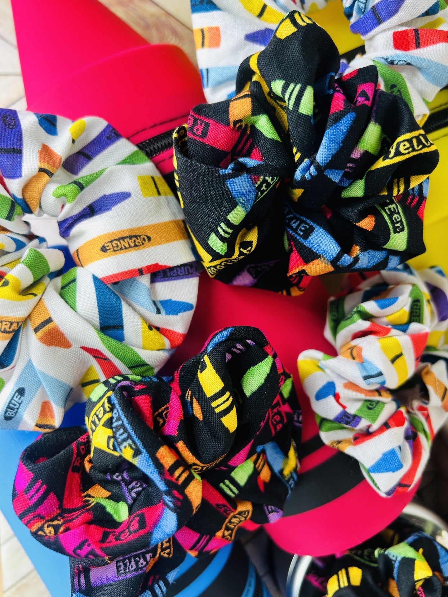 🖍️Color Me Happy! Handmade Crayon Hair Scrunchie Set | Teacher Gift | Artist & Student Hair Accessories | Purely Handmade