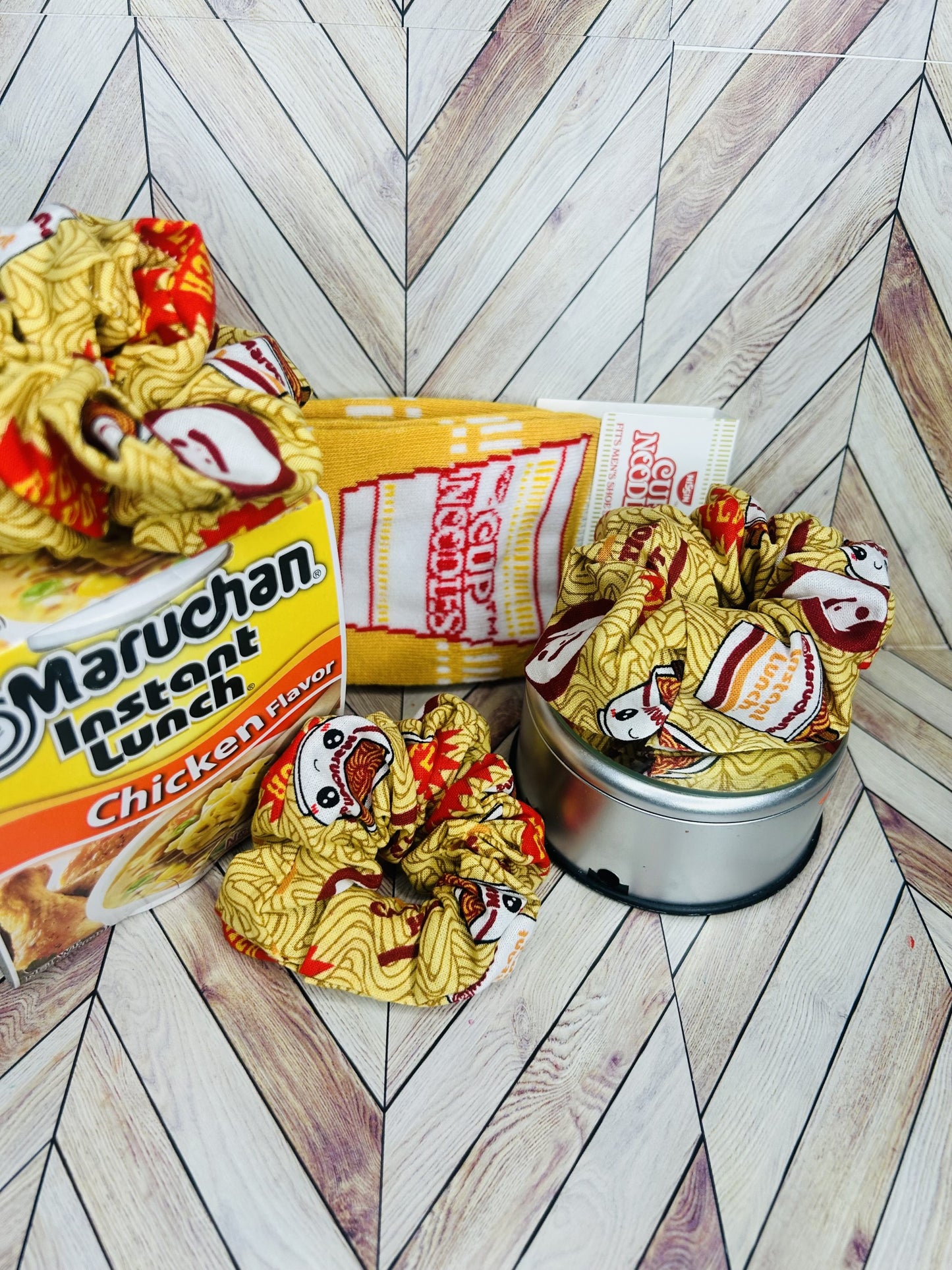 🍜Ramen Queen Handmade Hair Scrunchie | Cute Noodle Print | Foodie Gift for Her | Kawaii Ramen Accessory | Purely Handmade