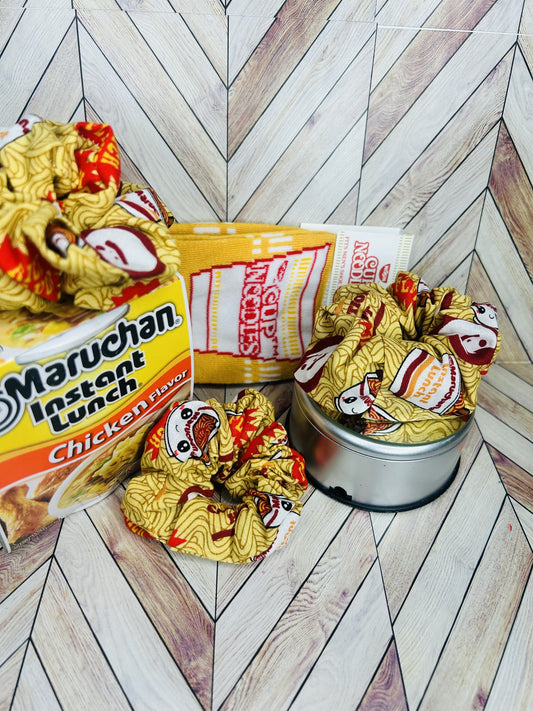 🍜Ramen Queen Handmade Hair Scrunchie | Cute Noodle Print | Foodie Gift for Her | Kawaii Ramen Accessory | Purely Handmade