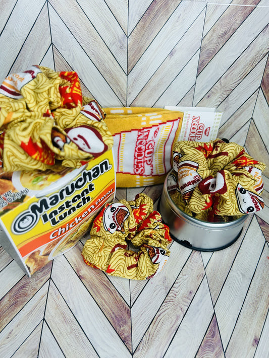 🍜Ramen Queen Handmade Hair Scrunchie | Cute Noodle Print | Foodie Gift for Her | Kawaii Ramen Accessory | Purely Handmade